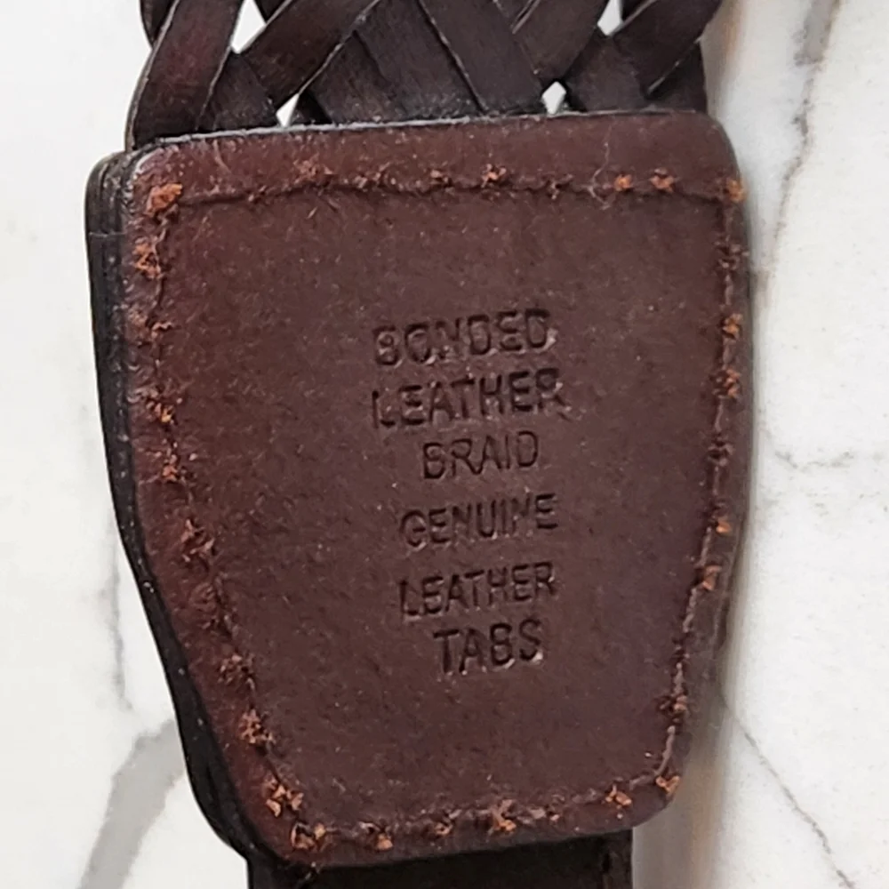 COLDWATER CREEK WIDE 100% LEATHER BRAIDED ADJUSTABLE BELT SIZE XL